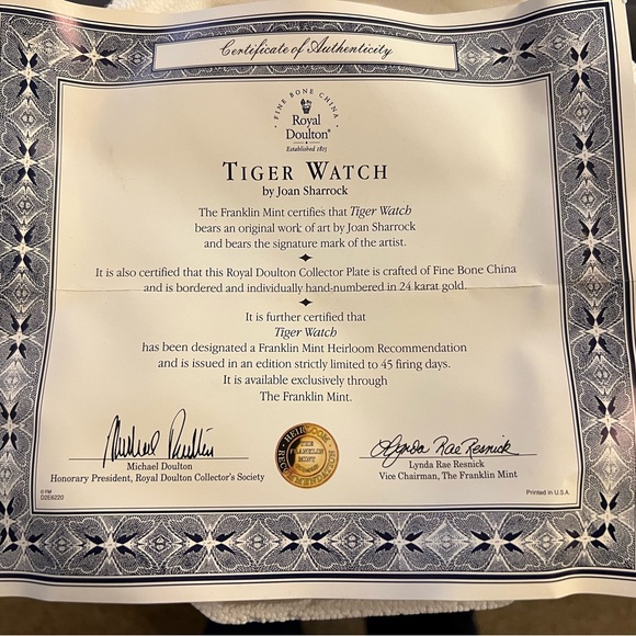 “Tiger Watch” The Franklin Mint Collector Plate with original paperwork - Picture 4 of 5